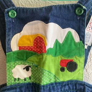Vintage Farm Old McDonald Applique Button Bib Overalls Denim Jean Toddler  4T